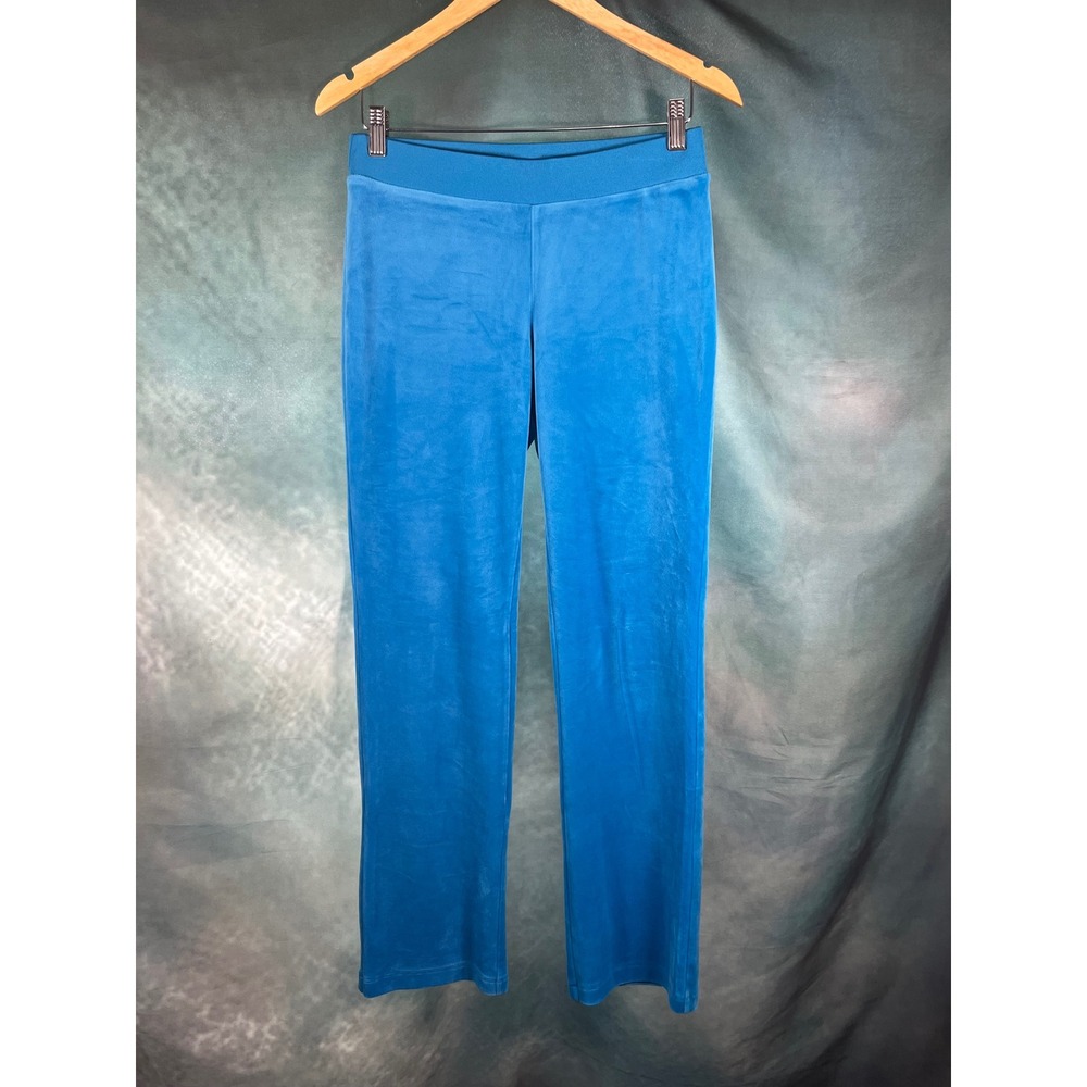 Juicy Couture‎ Blue Velour Rhinestone Logo Track Pants Small Y2K Straight Leg - Picture 2 of 5